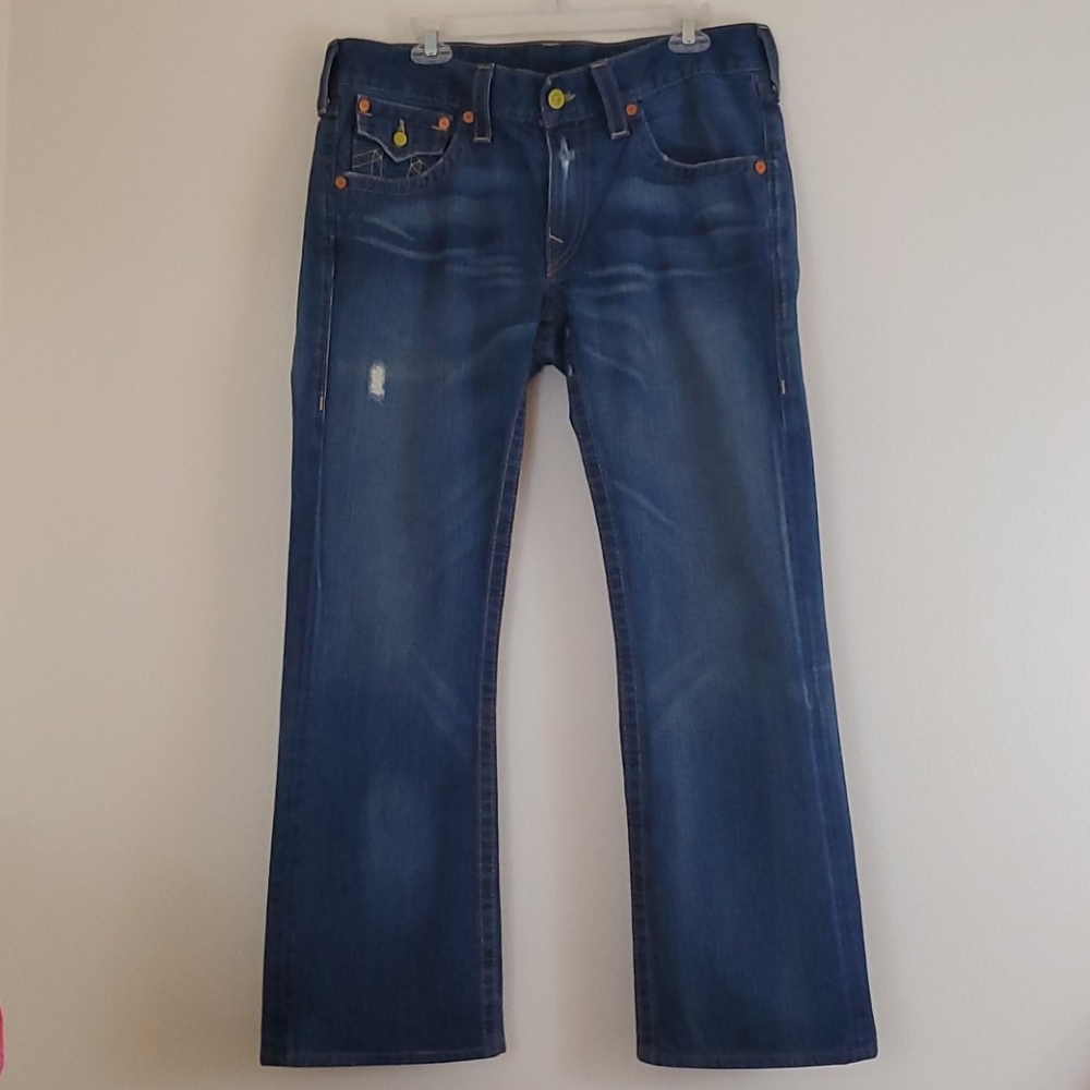 True Religion Distressed & Faded Blue Jeans 34 X 30